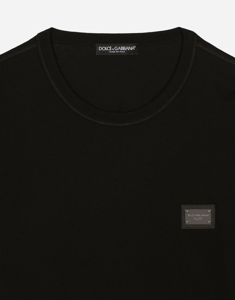 DOLCE&GABBANA T-SHIRT COTONE CON PLACCA LOGATA