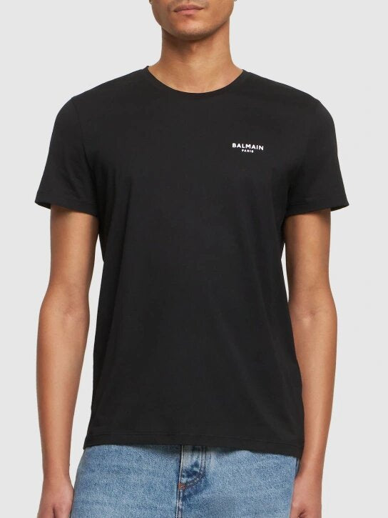 Balmain T-shirt in cotone organico con logo floccato