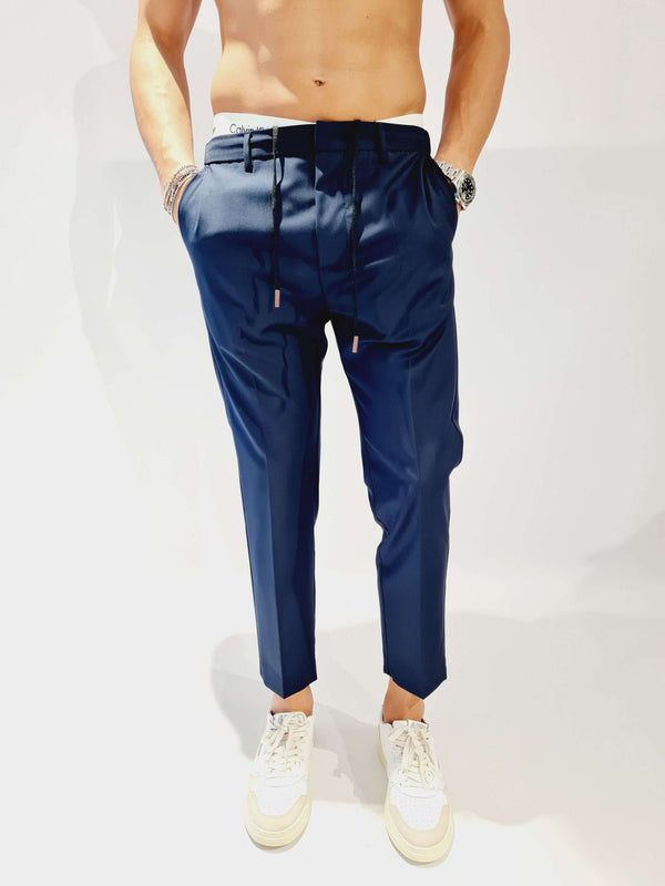 PANTALONE PRIME FRESCO DI LANA CON MEZZO ELASTICO E LACCETTI