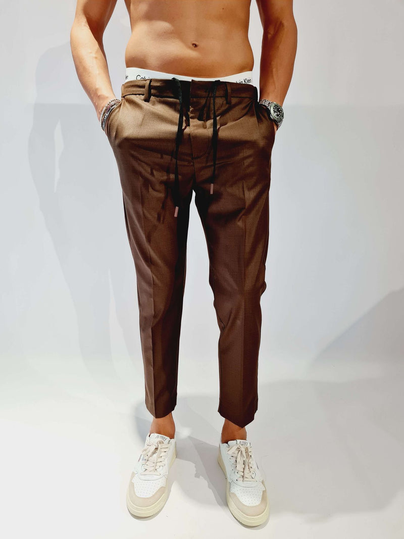 PANTALONE PRIME FRESCO DI LANA CON MEZZO ELASTICO E LACCETTI