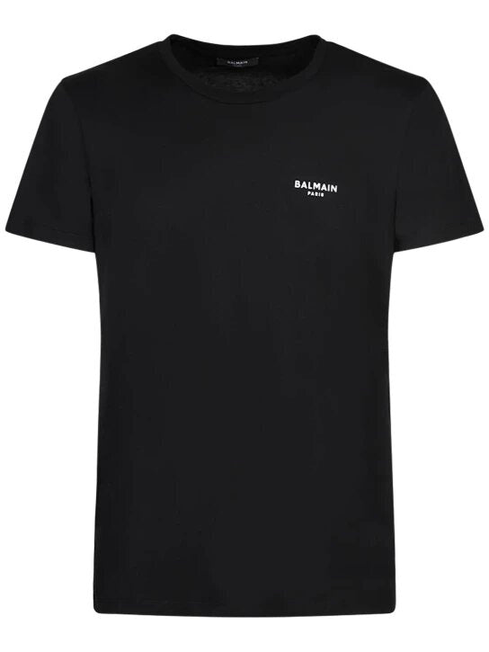 Balmain T-shirt in cotone organico con logo floccato