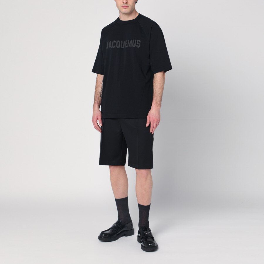 JACQUEMUS T-shirt nera in cotone con logo