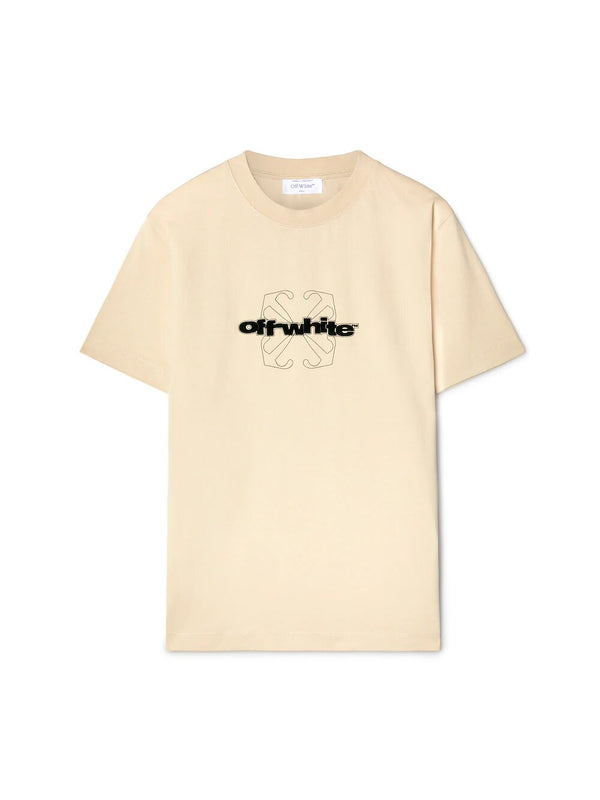 OFF-WHITE T-shirt slim beige con logo floccato e motivo arrow